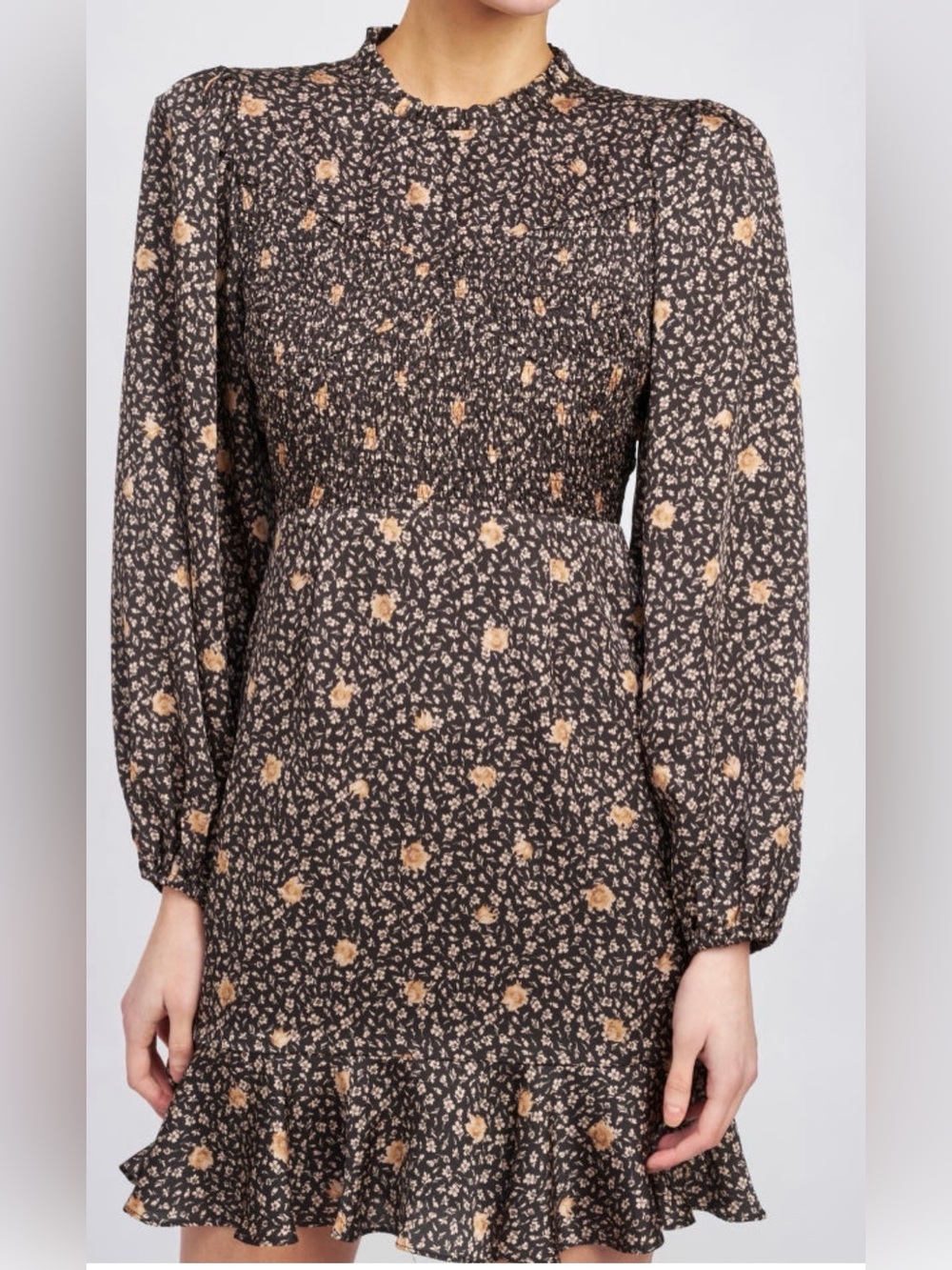 🆕En Saison Ambretta Black Mini Dress with Floral Print XS🆕